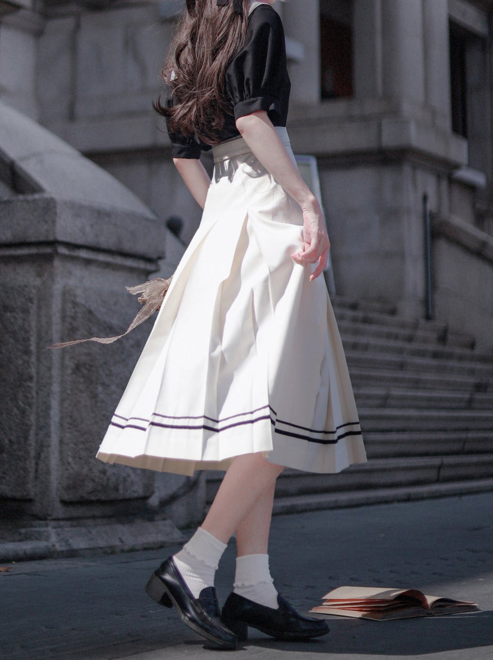 Hemd Elegante Boxärmel + Ohr Französischer Seemann Hase Retro Krawatte Puffkragen Faltenrock