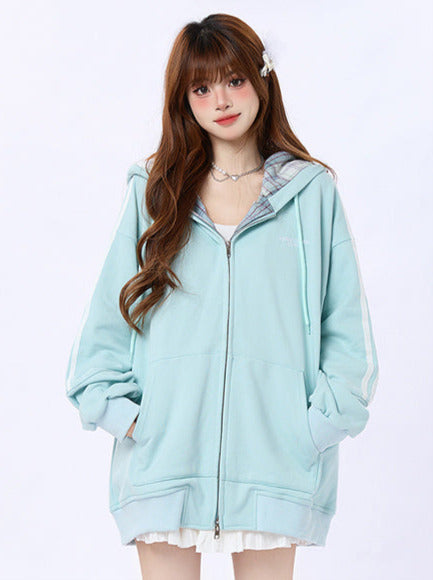 Hoodie Zip Check Casual Jacket Sports Sweat