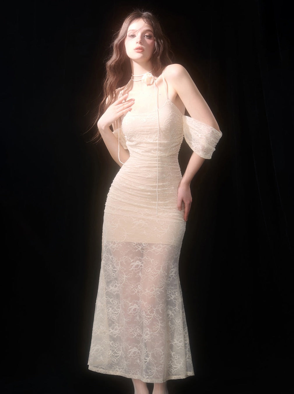 レースシアードレス アプリコット ロング