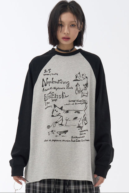 ストリートTシャツ アートパッチワーク ロングスリーブ