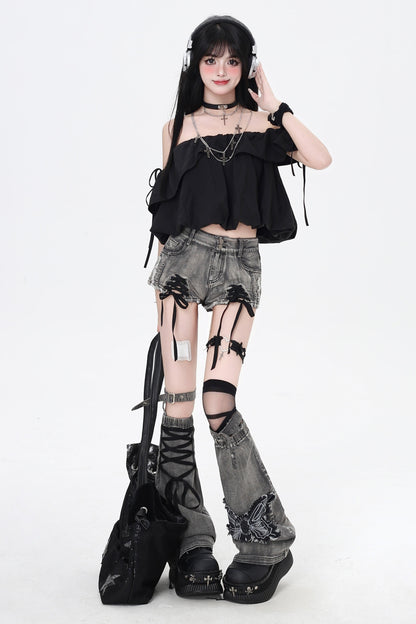 Drawstring One-Shoulder Skirt Top 3-Style