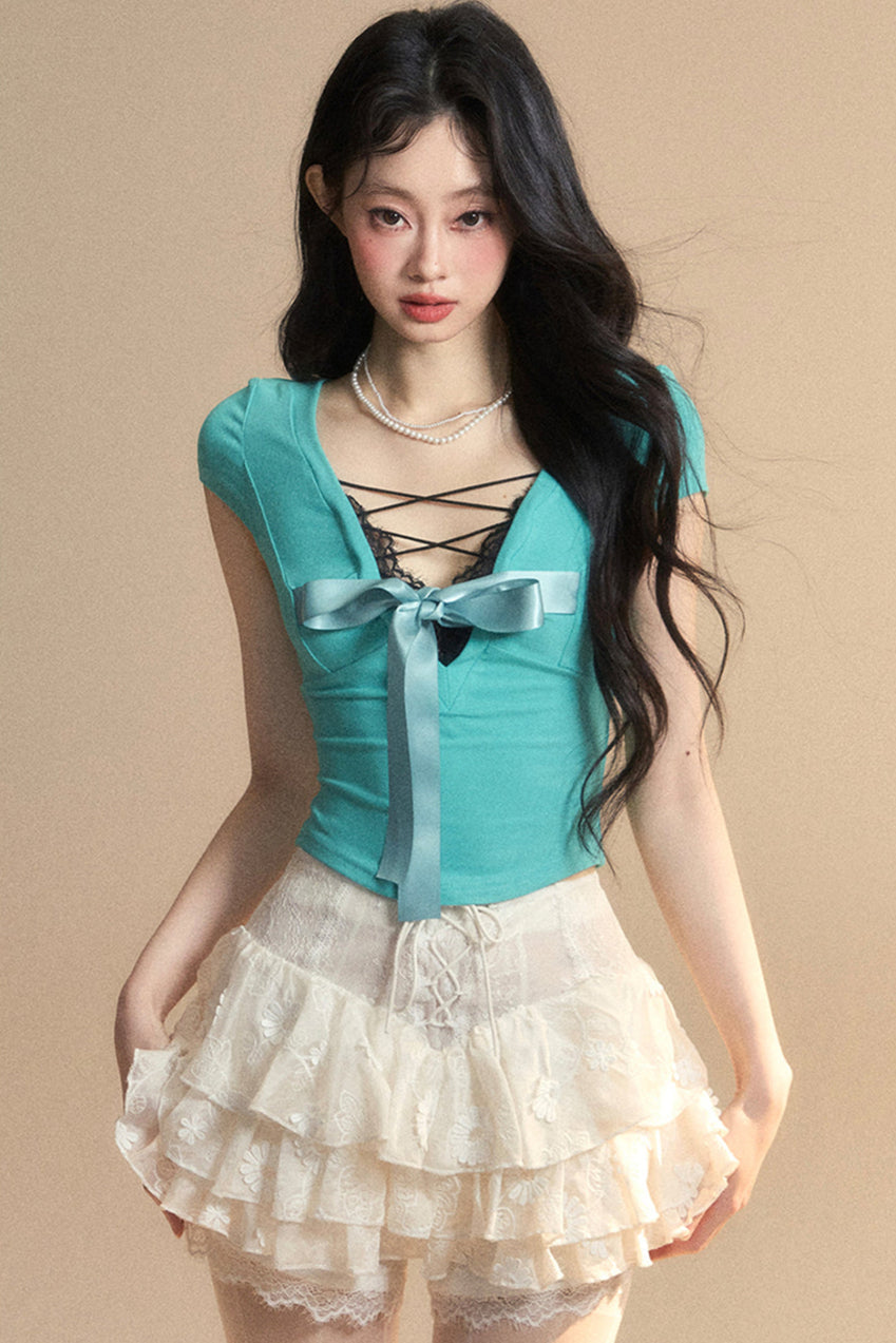 トップ予約 リボントリム レース シック クロップ