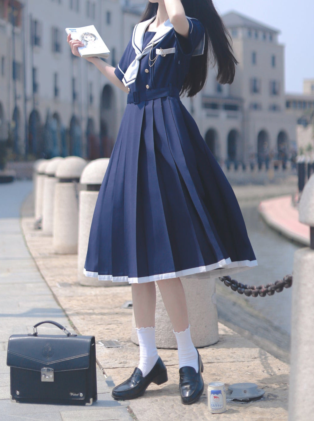 Pleated Style Dress Sailor Collar College