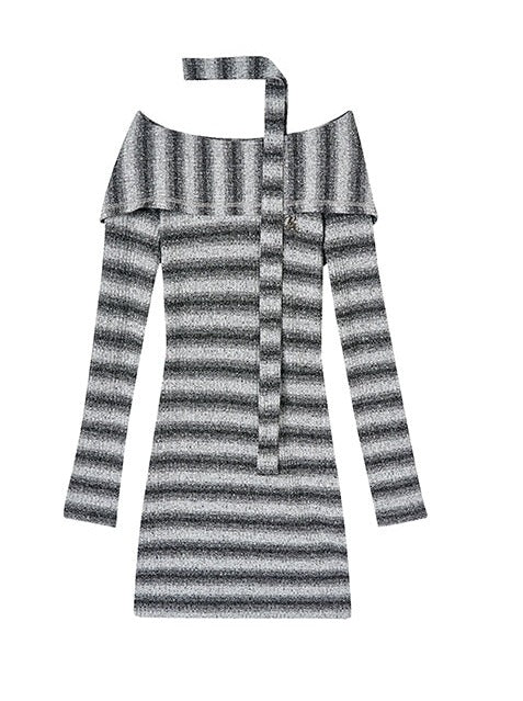 2Wey Knit Border Mode Slim Wan Piece + Knit Scarf