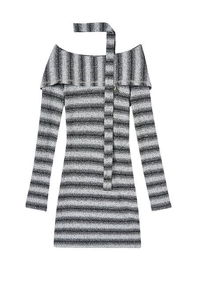 2Wey Knit Border Mode Slim Wan Piece + Knit Scarf