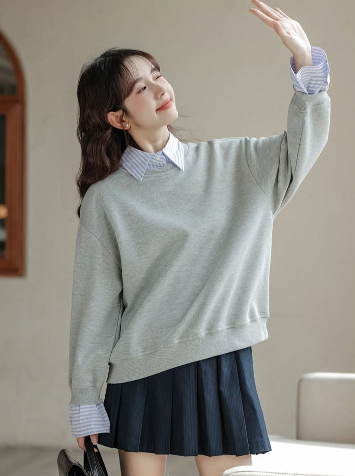 Loose Pullover Striped Top Two-piece