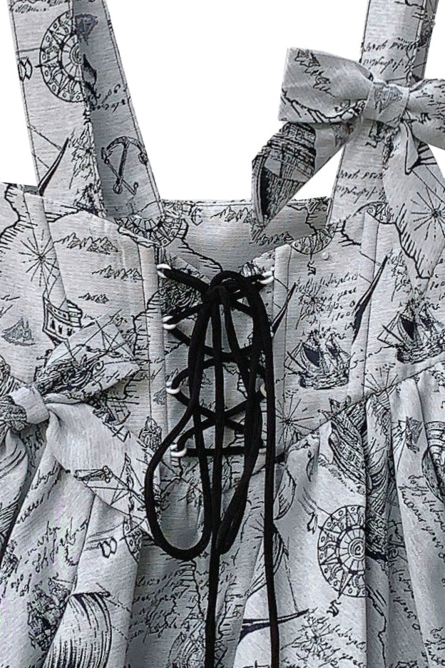 Retro Bow Ribbon Item Suspender Shirt Reserved + Tie Skirt