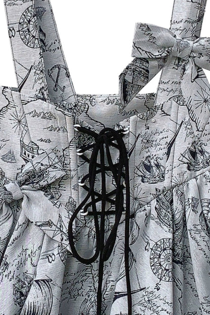 Retro Bow Ribbon Item Suspender Shirt Reserved + Tie Skirt