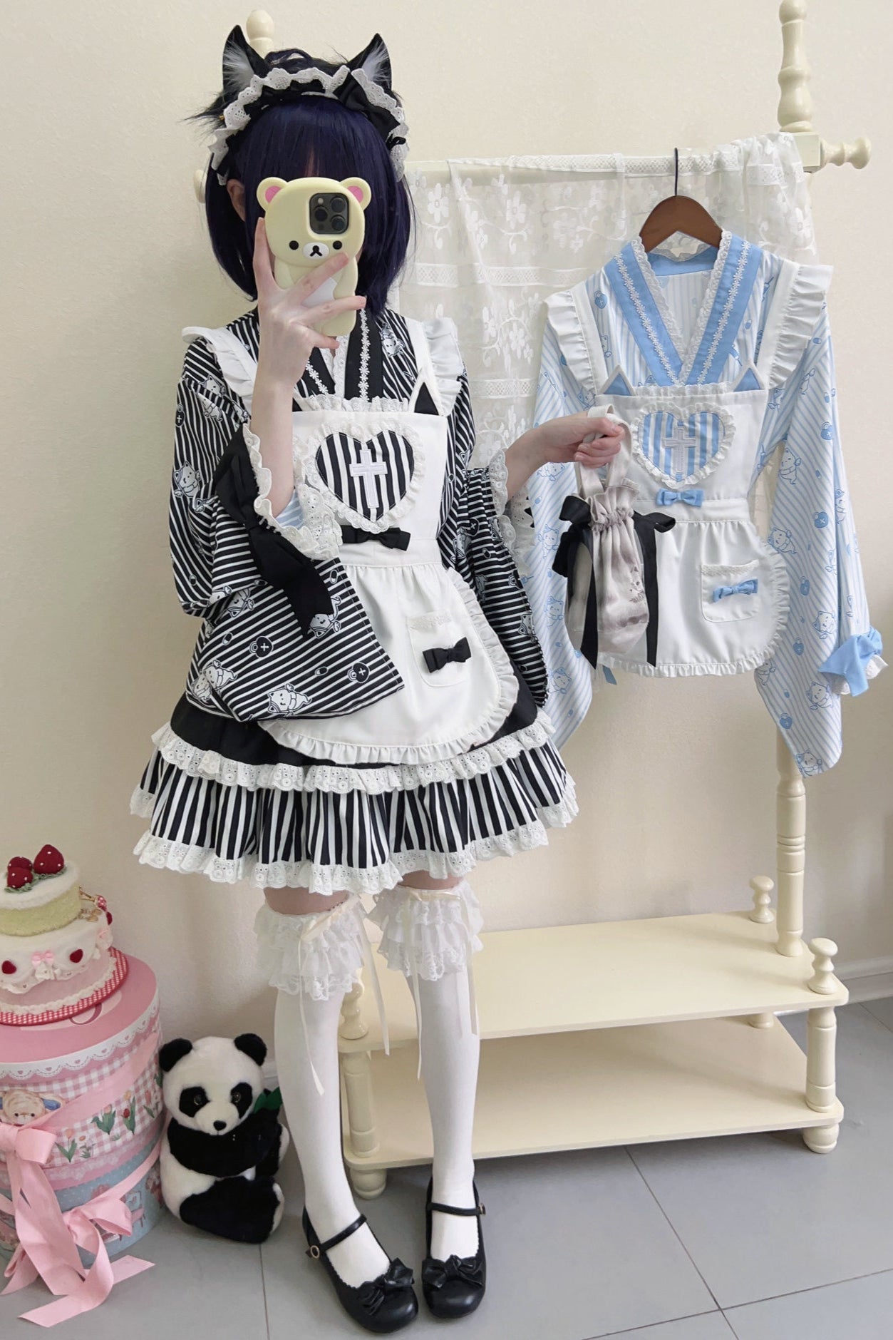 メイドロリータ日本の医療ストライプ