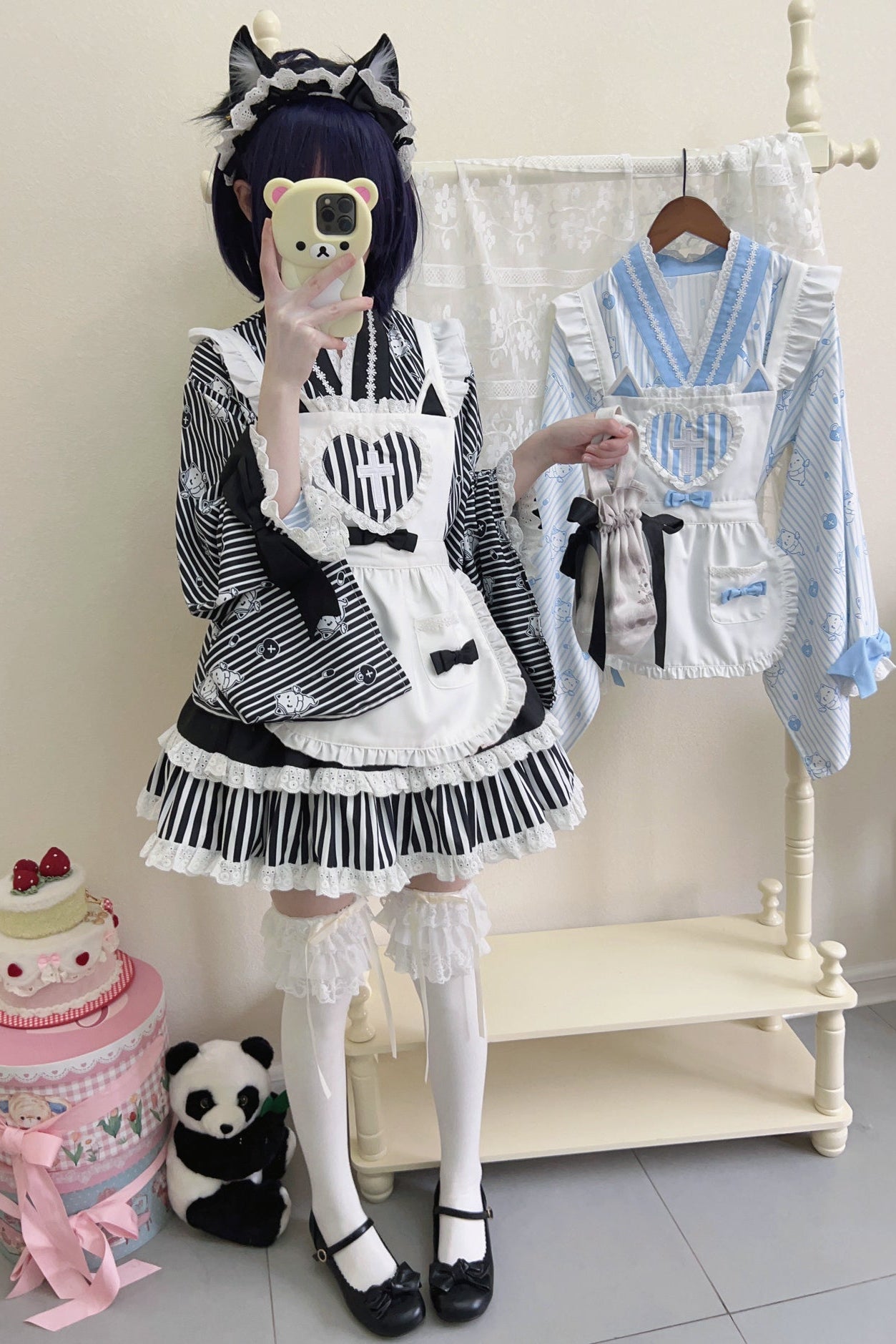 メイドロリータ日本の医療ストライプ