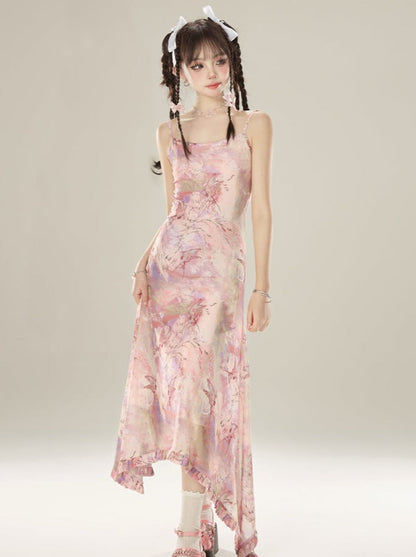 スイートピンクのサマーサスペンダードレス