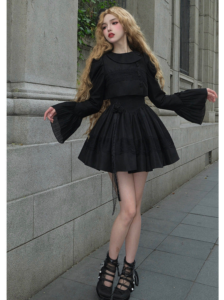 Bluse Spitze Weiß + Jacke Kleid Schwarz Schwarz Klassisches Kleid Gothic Und Nacht Rüschen Traveller