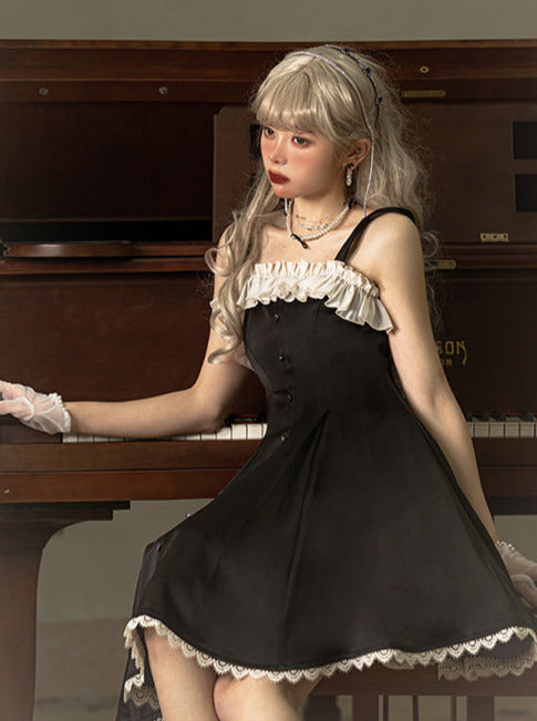 Song Love Elegantes Kleid Kurz/Lang Lolita Reservations Schwarz Piano Satin Sass