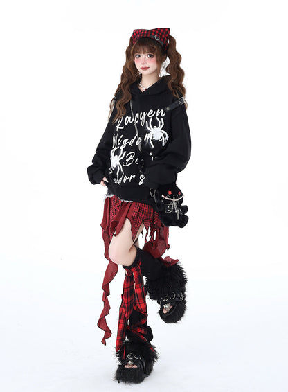 Print Street Hoodie Leder Schnalle Kapuze American Graffiti Spider