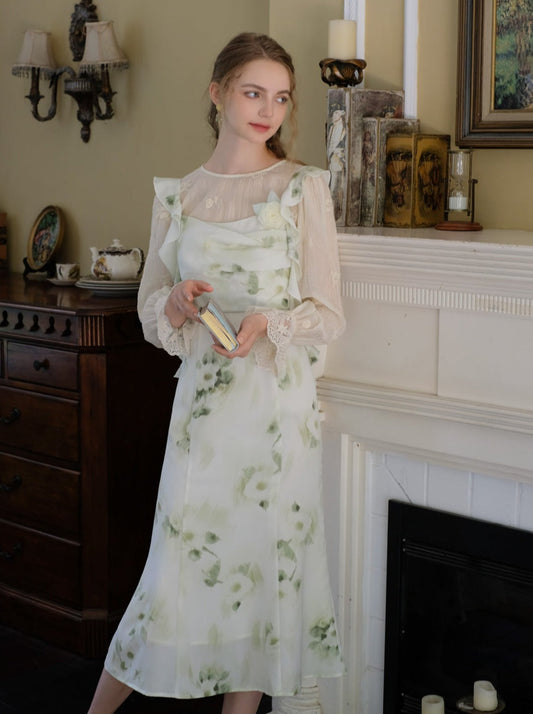 Rock Top Grün Camisole Blume Sheer + Chiffon