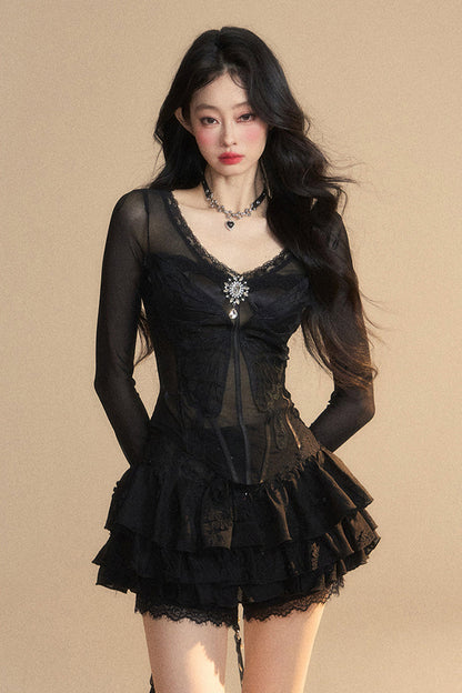 トップメッシュクランベリー 予約商品 オーストラリアンレース Vネック