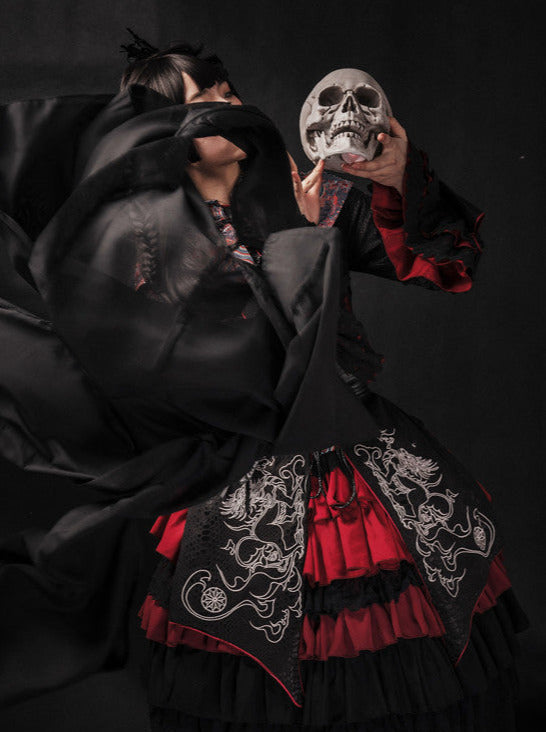 チャイナロリータゴゴシックケープ+ロングジャケット+キャミソール+スカート+ウエストバンド