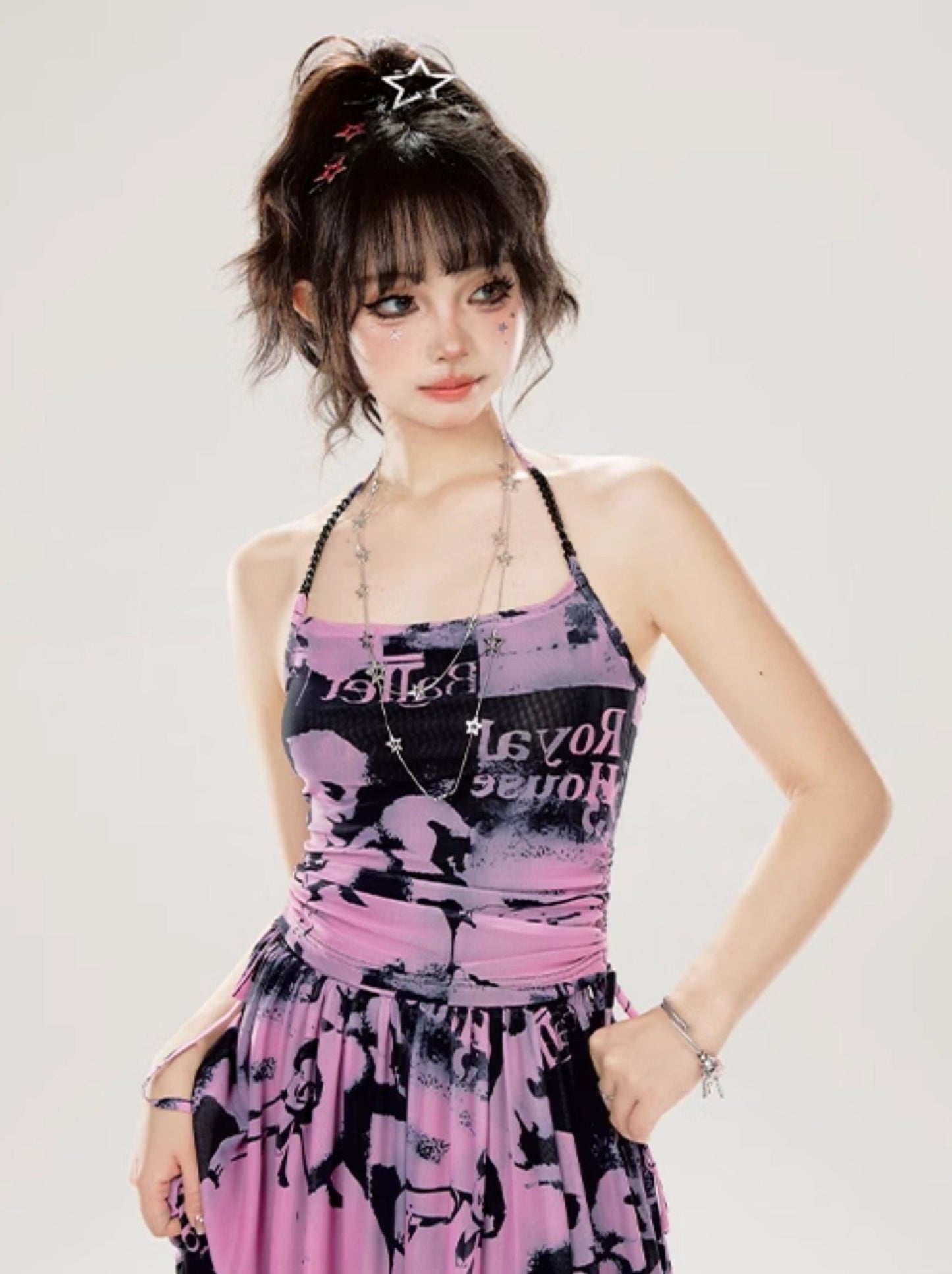 Camisole Pictorial Tulle Long Neckholder + Neck Sweet Rock