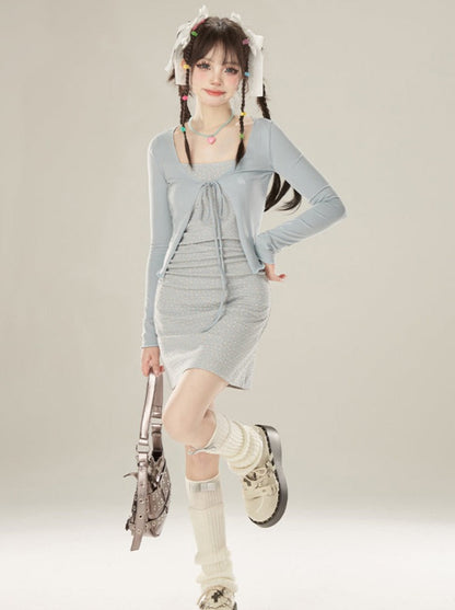 フレンチフローラルドレスカーディガンサスペンダーショート