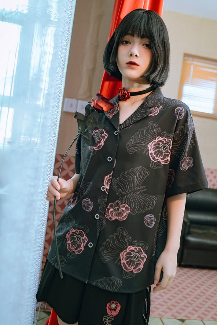 チャイナボーンフラワーシャツ