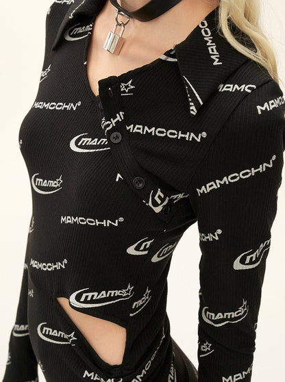 Shirring Logo Dress Print Full