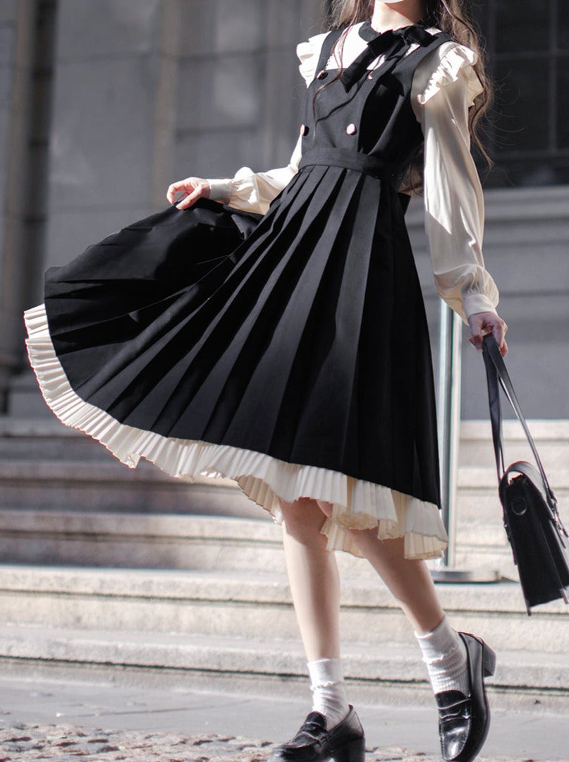 Plissee-Rüschenband College-Kleid Hemd Zubehör Retro Hosenträger + Elegante Lagen Schulter + Spitze