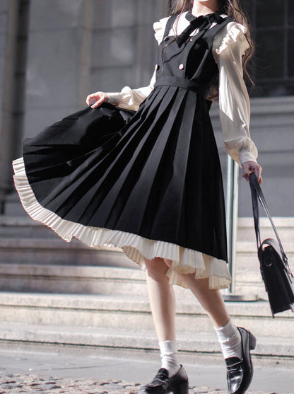 Plissee-Rüschenband College-Kleid Hemd Zubehör Retro Hosenträger + Elegante Lagen Schulter + Spitze