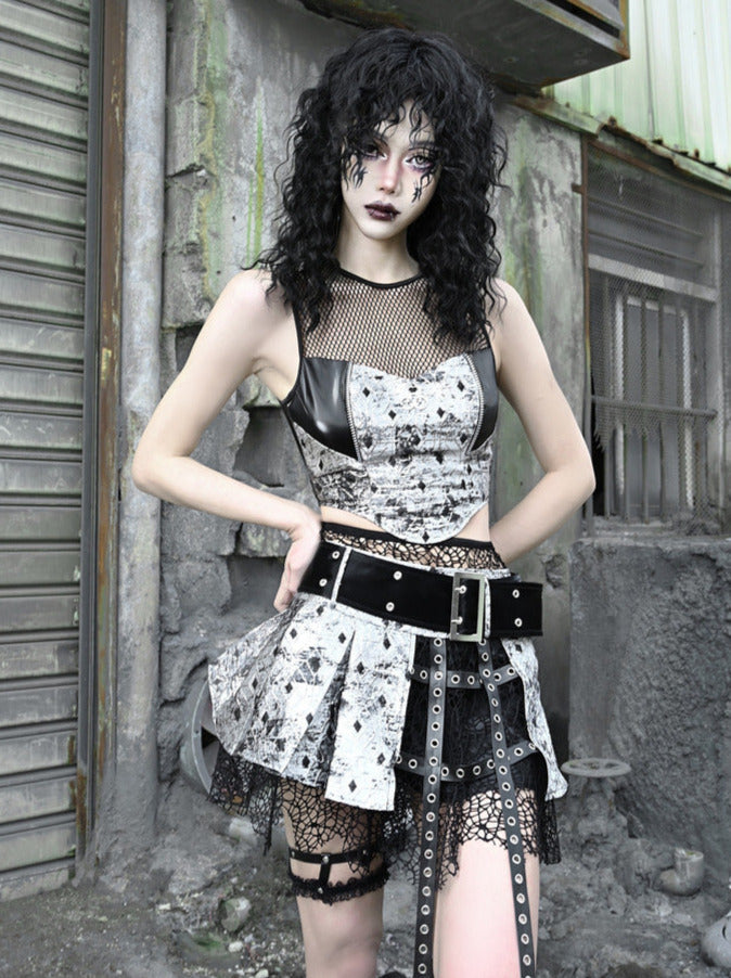 Culottes Liquid Pleated Fishnet Punk Goth Invasion Miniskirt PU