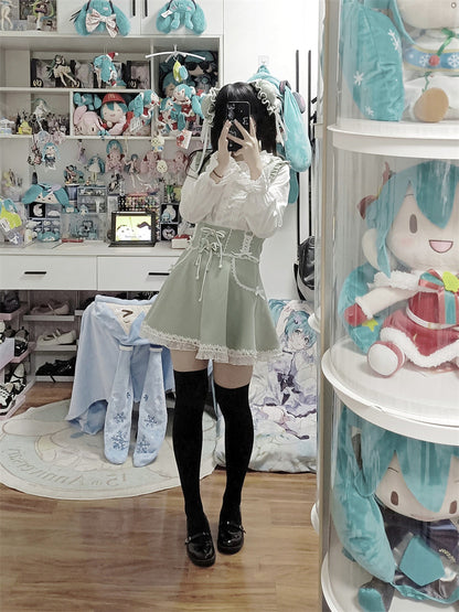 Rock Hosenträger Hohe Taille Schnürung Rüschen