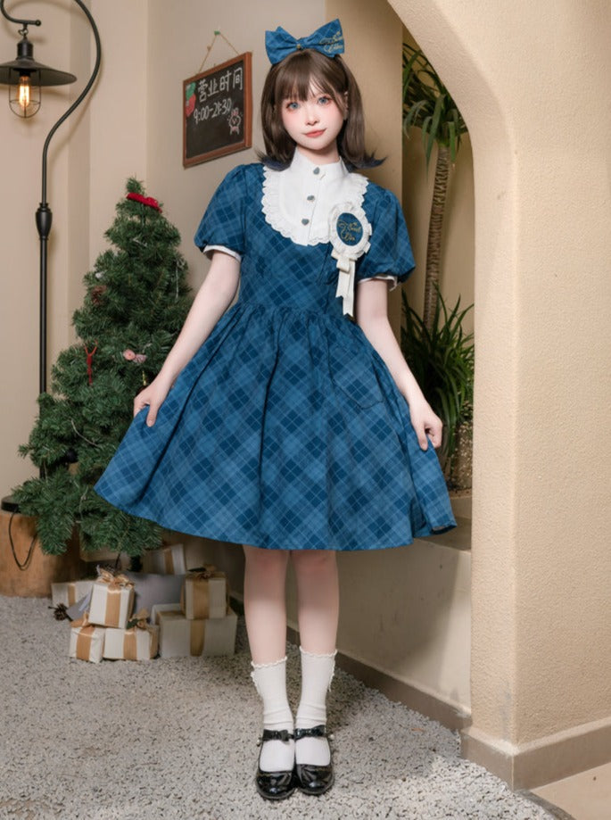 ドレスポックガールレトロガールチェックロリータ