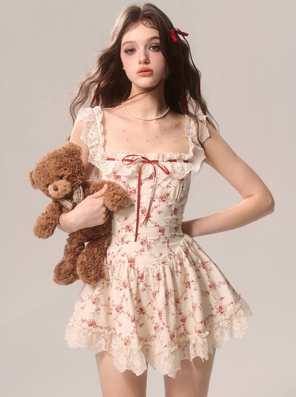 レースフローラルローズドレスキャミソールフレンチソウル