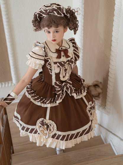 Süße Rüsche + Blusenrock Armwärmer Schokolade + Spitzenband Catsuit + Short Lolita