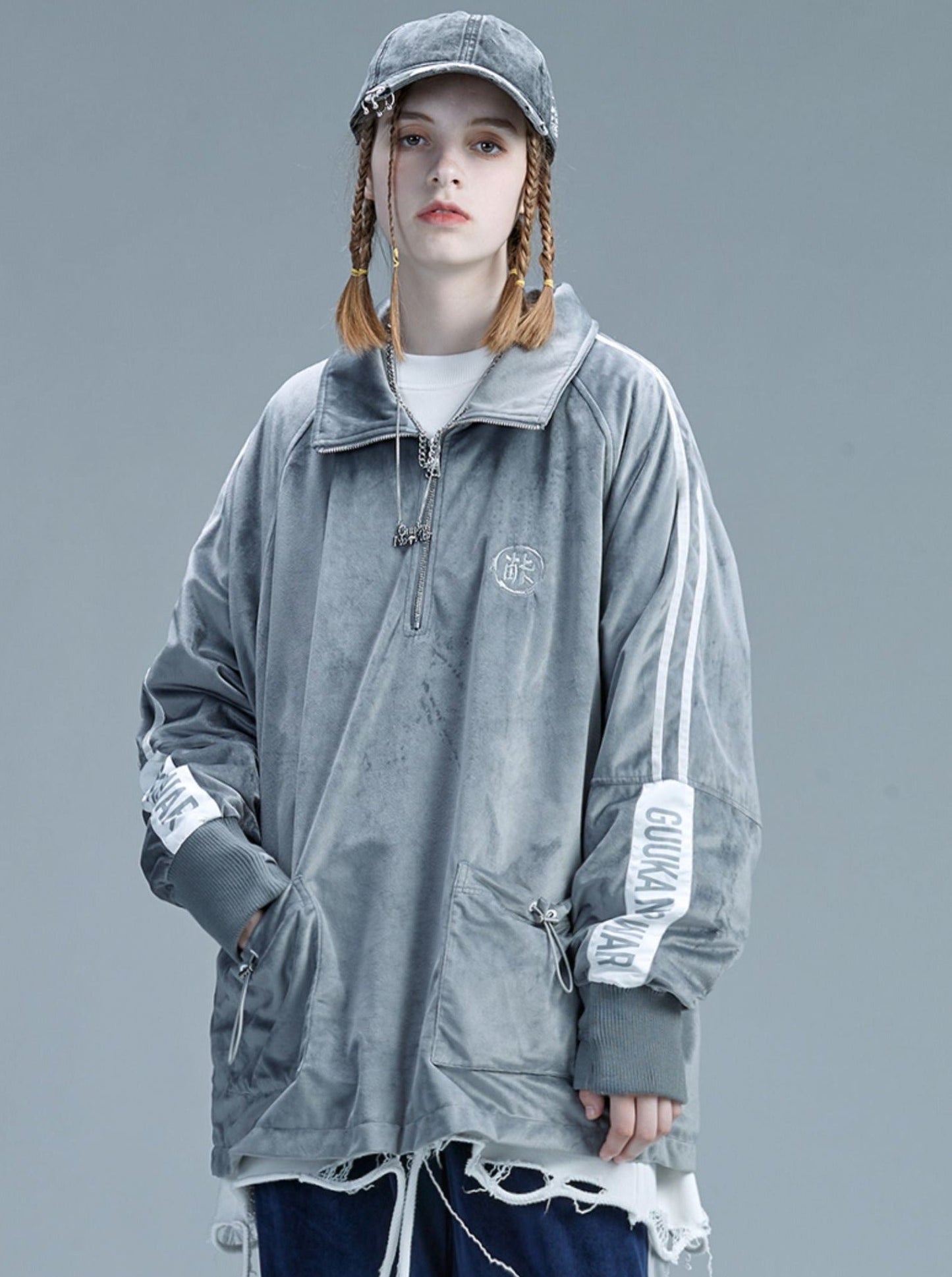 Logo Suede Grey Embroidery Pullover