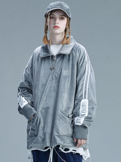 Logo Suede Grey Embroidery Pullover