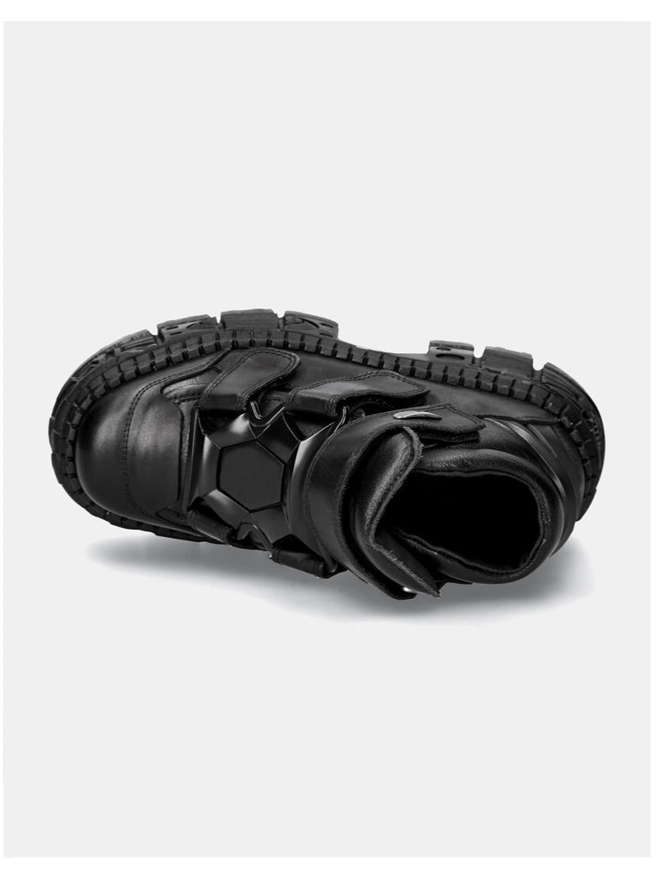 Metal Leather High Platform Plain with Punk Chain Shoes Dark Style Top