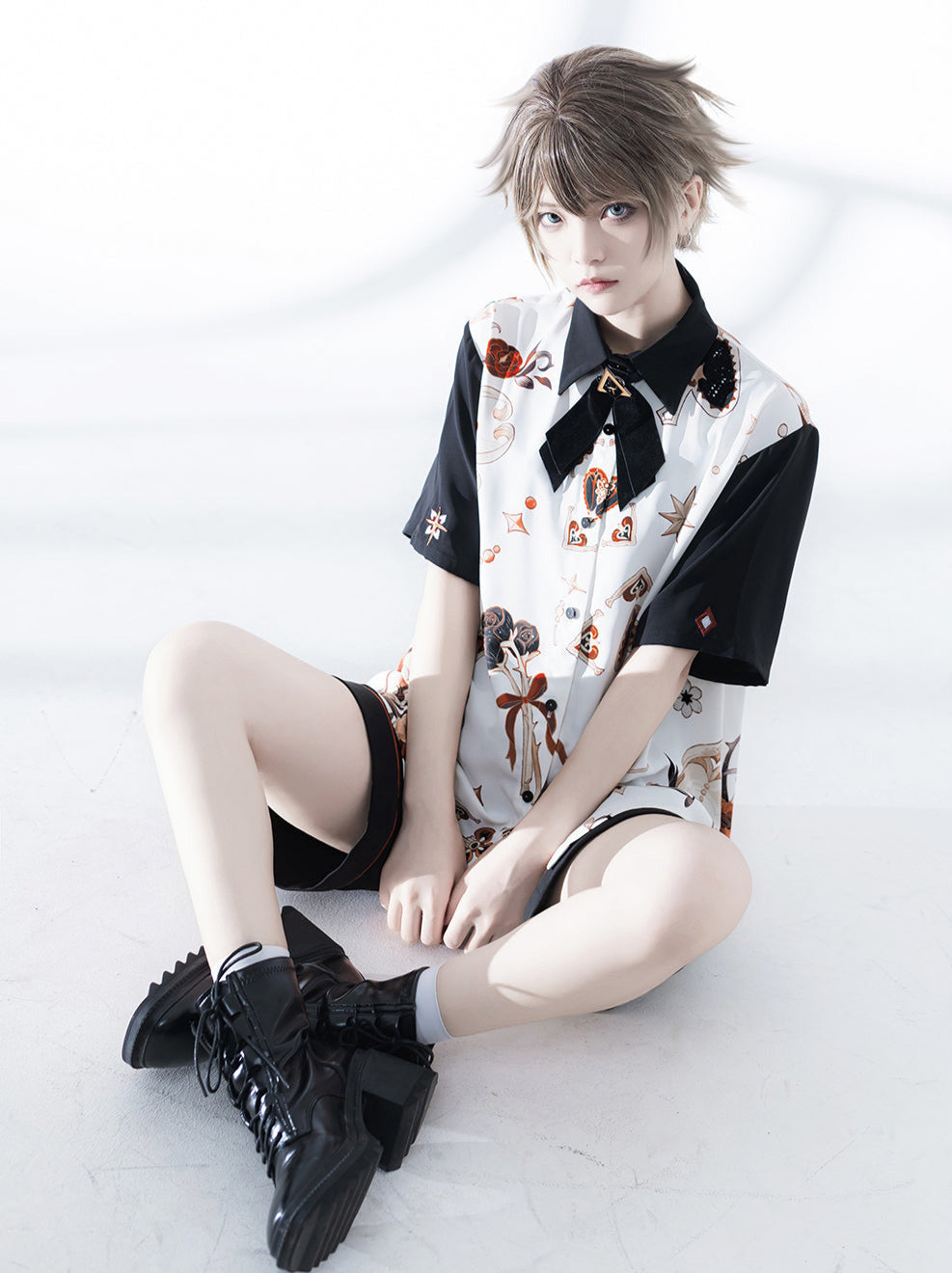 Embroidery Shirt + Shorts Retro Print Flowerdrunk