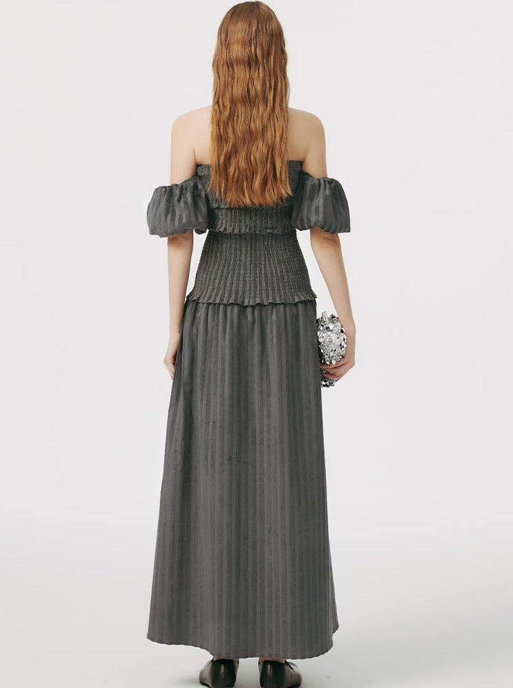 トップロングチューブオフショルダードレス