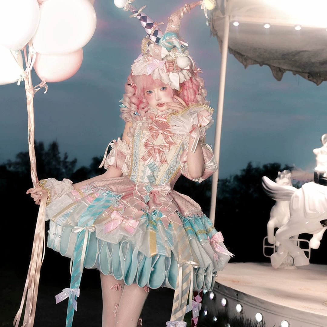 K.Q.F Circus Series Lolita Full Set – Top Hat KC Hair Clip Candy & Black-Red