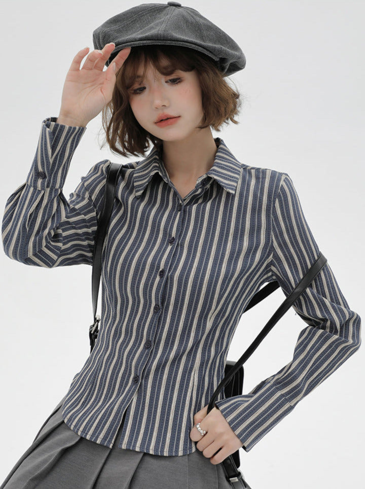 American Shirt Striped Waist Slim Retro