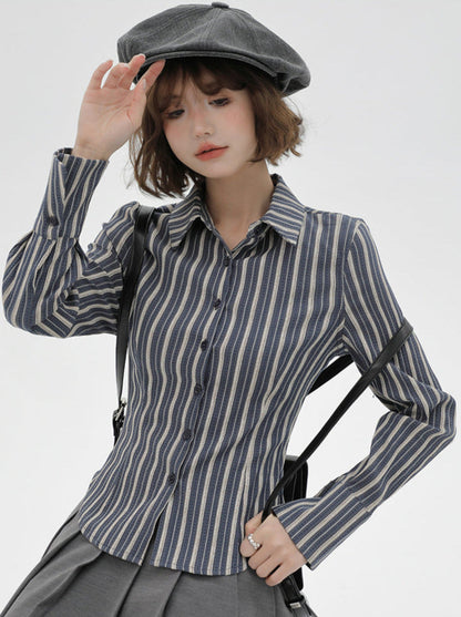 American Shirt Striped Waist Slim Retro