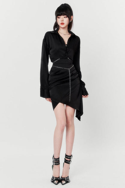 Mode Satin Wickelkleid + Shirt Neckholder