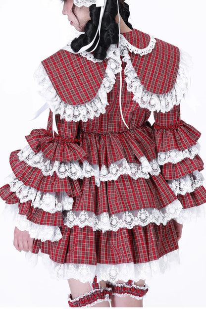 Puppe Vintage Kleid Check Retro