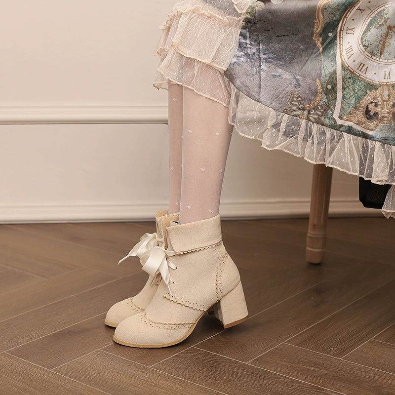 33-43 Lolita-Matching Round-Toe Block Heel Ankle Boots
