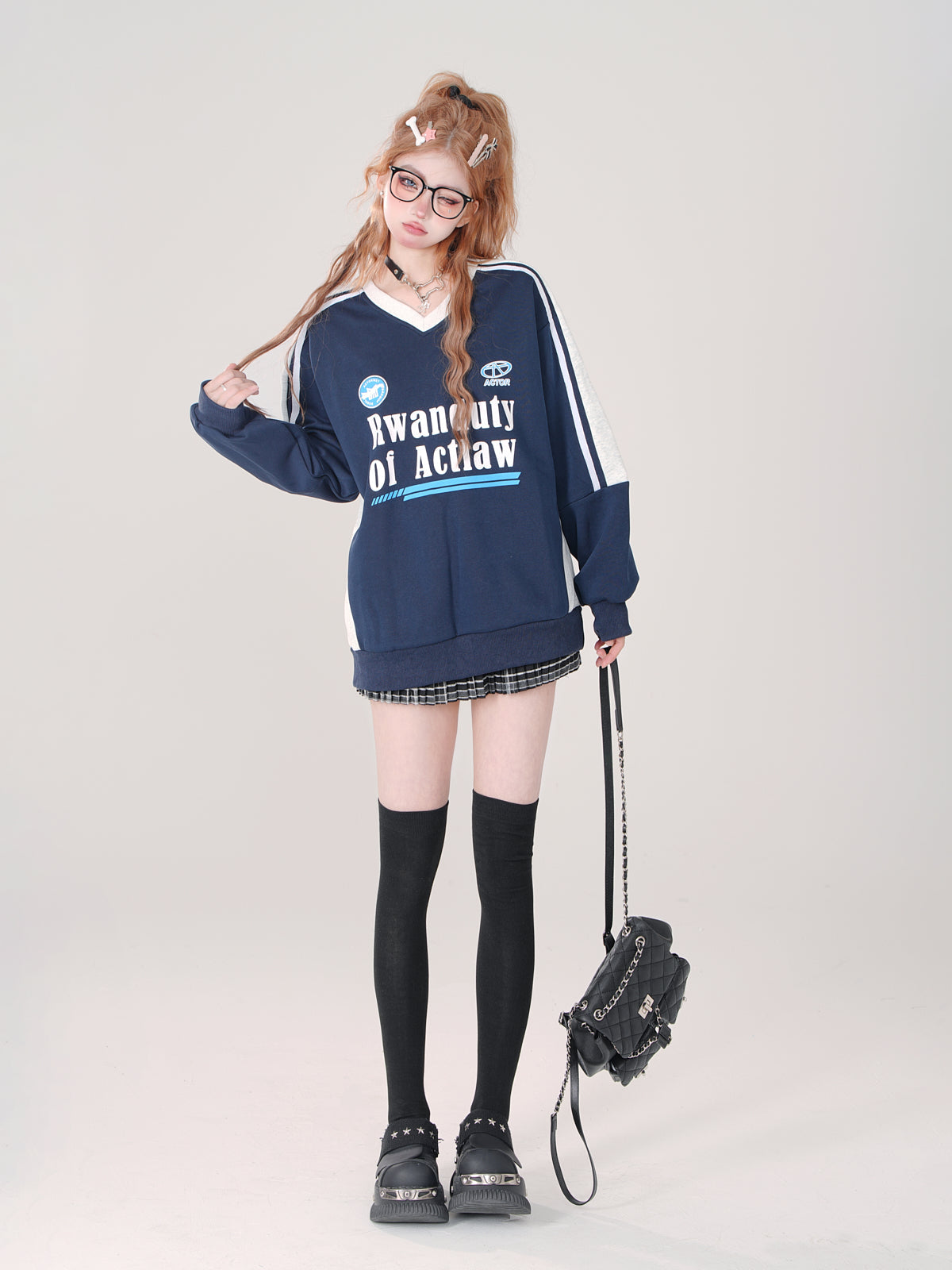 Pullover V-Ausschnitt Retro Sweat Sporty