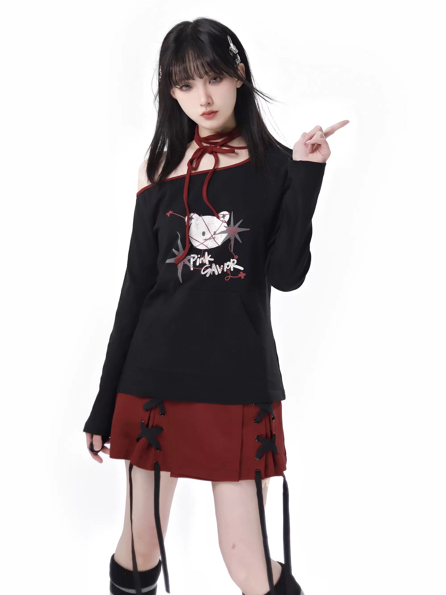 Escape Plan Red Black Work Neck Halter Jacket