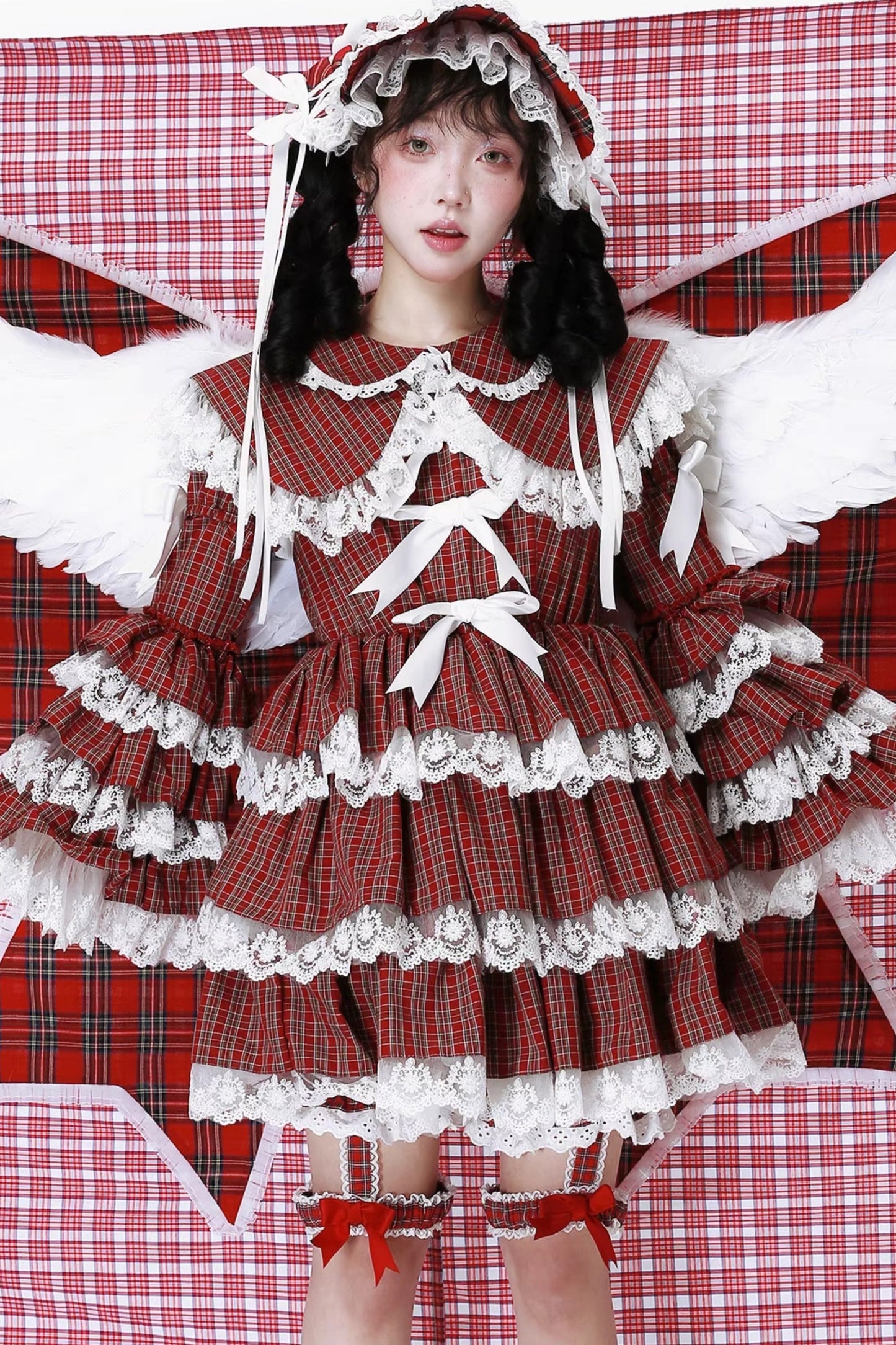 Puppe Vintage Kleid Check Retro