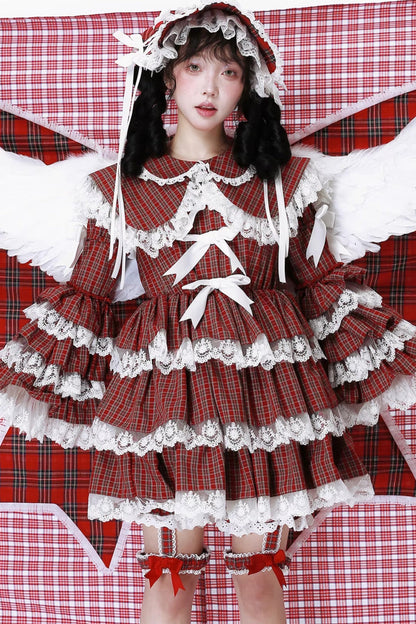 Puppe Vintage Kleid Check Retro