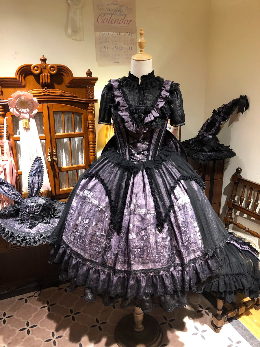 Front view of the Evil Bunny Witch blouse and dress styling