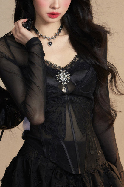 トップメッシュクランベリー 予約商品 オーストラリアンレース Vネック