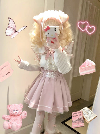 Rollkragen, Spitzenrüschenband, Strick + Race-Up-Rock mit hoher Taille